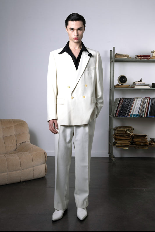 Ensemble croisé à fines rayures