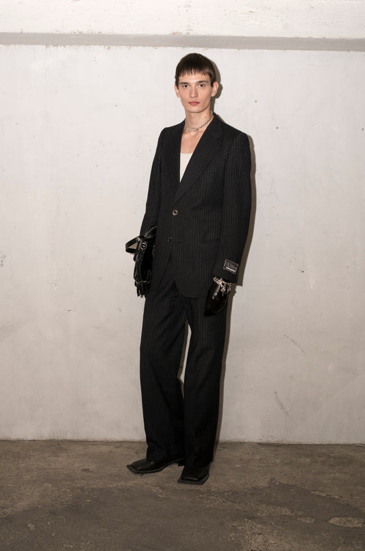 Ensemble costume gris à fine rayure