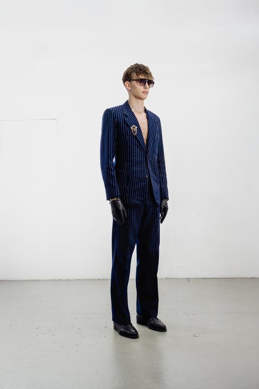 Costume marine en laine avec rayures