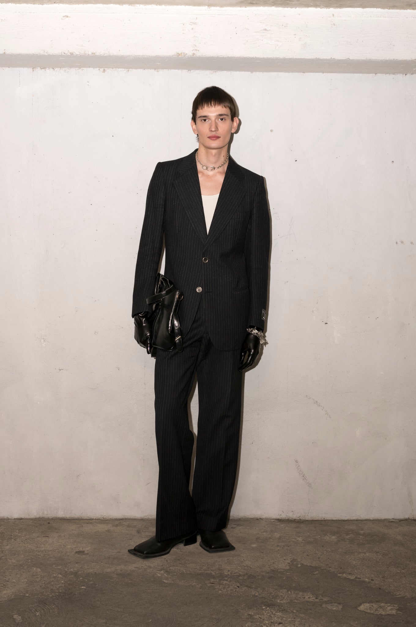 Ensemble costume gris à fine rayure