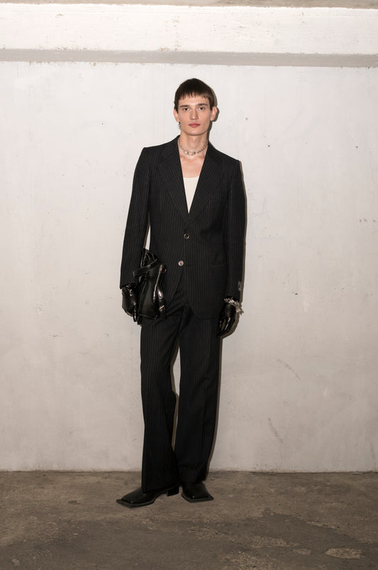 Ensemble costume gris à fine rayure